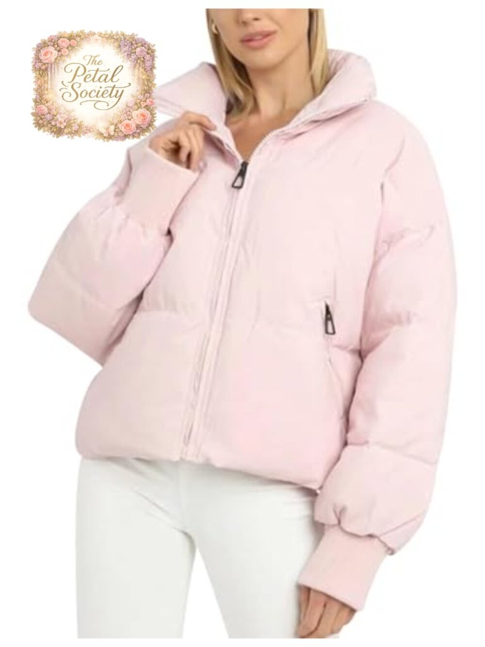 Gihuo Women's Cropped Puffer Jacket Quilted Winter Coat Short Warm Stand Collar